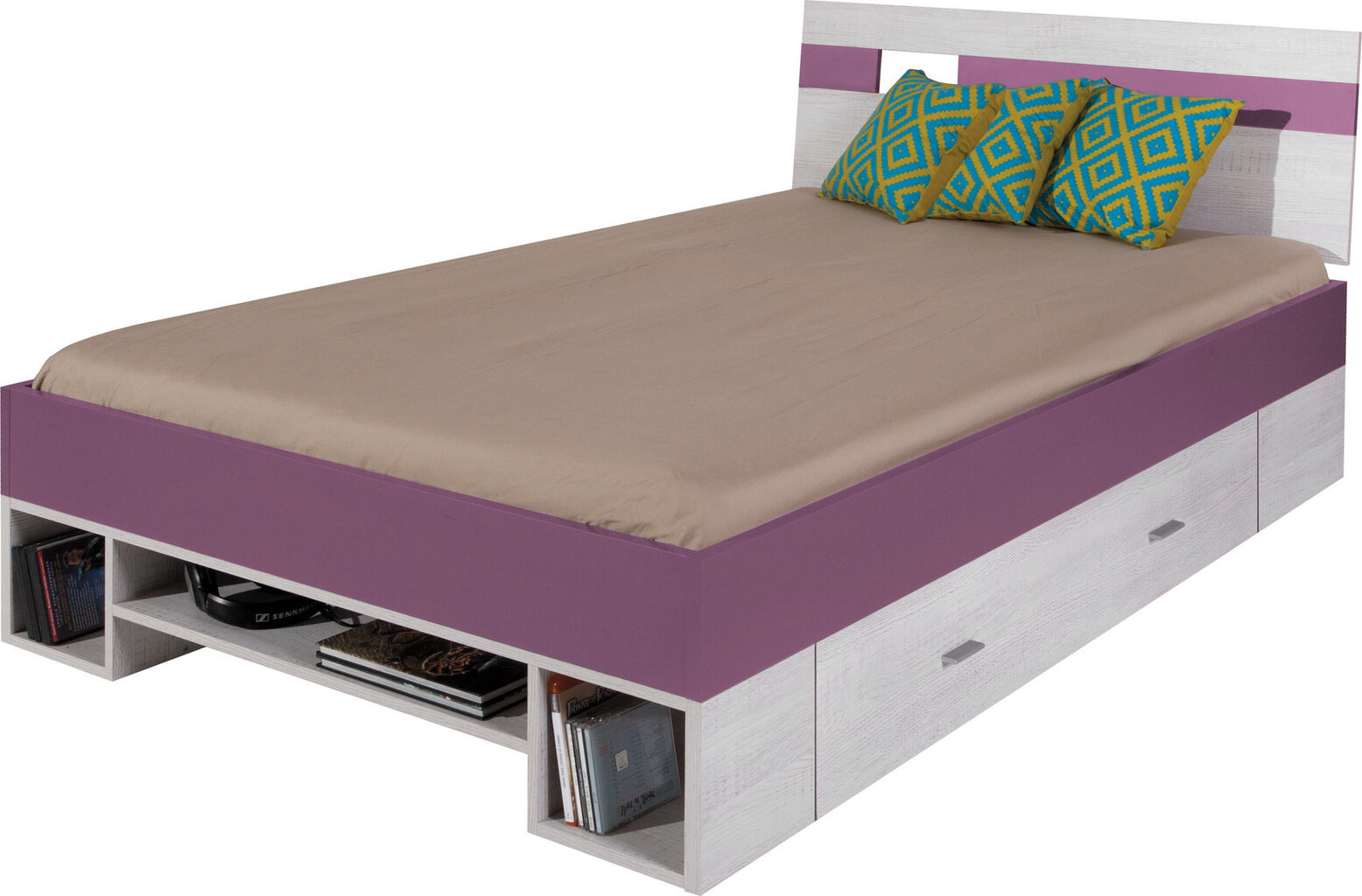 Sänky Next 18, 200 x 120 cm, valkoinen/violetti hinta ja tiedot | Lastensängyt | hobbyhall.fi