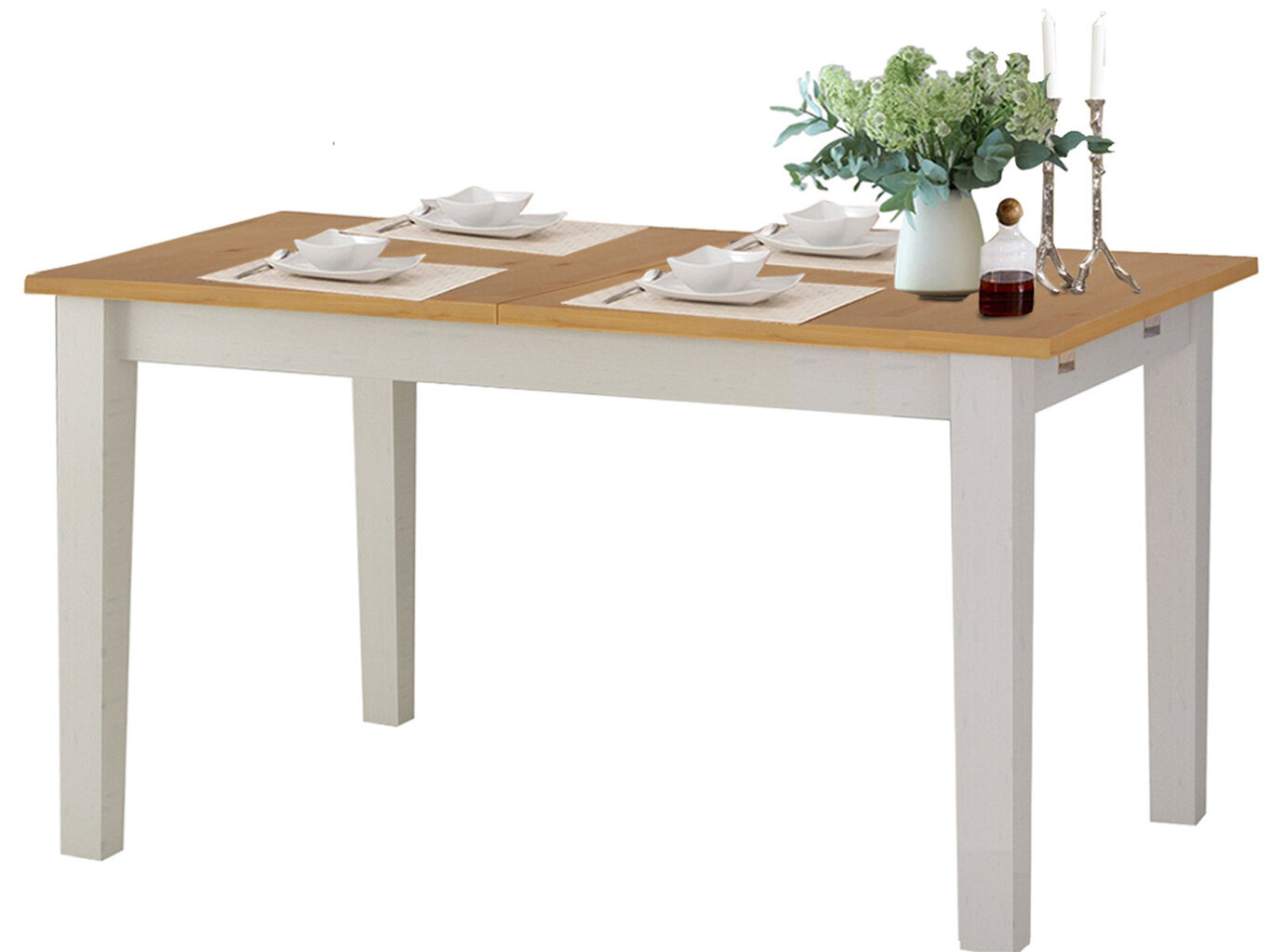 Taitettava pöytä Notio Living Daisy 160, valkoinen/vaaleanruskea hinta ja tiedot | Ruokapöydät | hobbyhall.fi