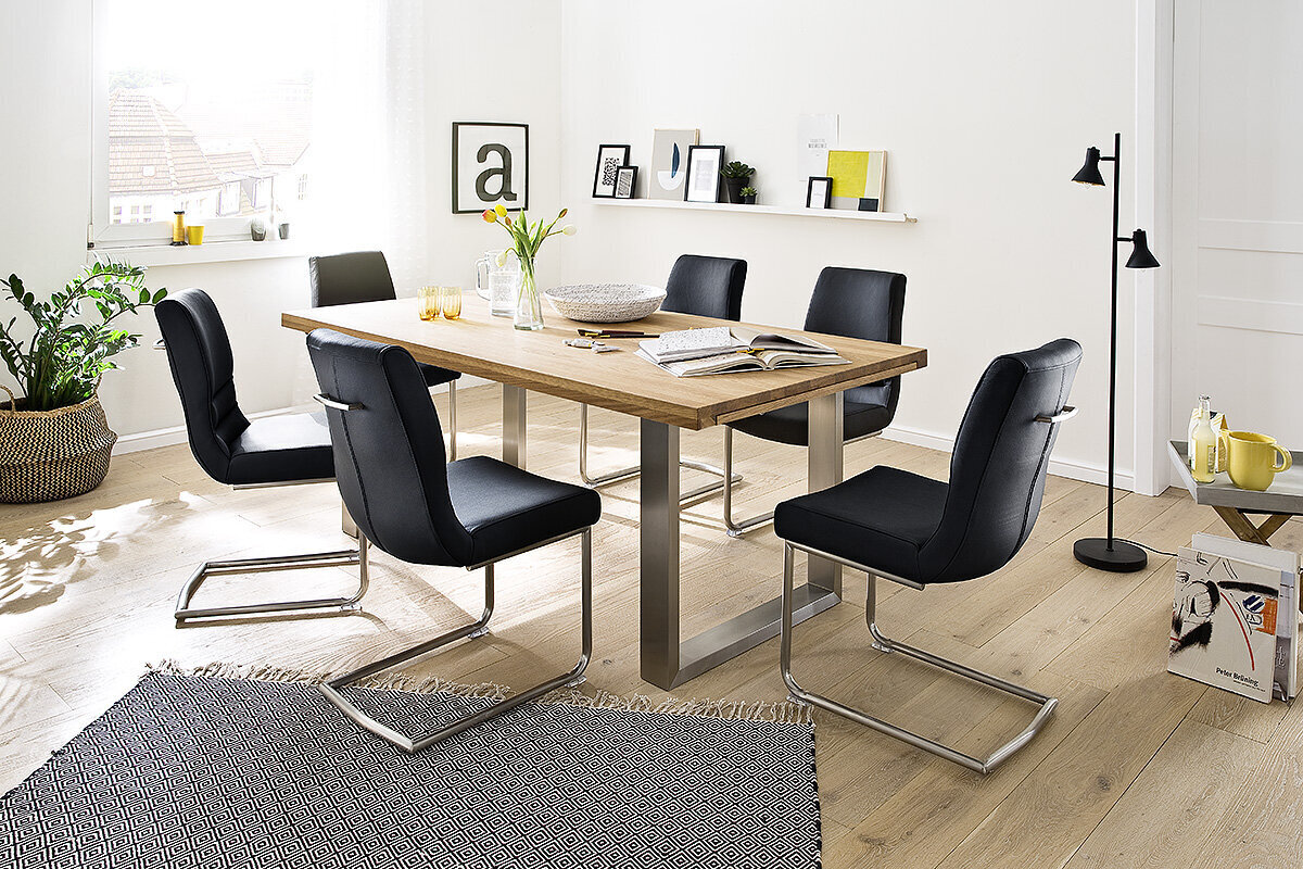 Jatkettava pöytä MC Akcent Dayton, 220/320 x 100 cm, vaaleanruskea/hopea hinta ja tiedot | Ruokapöydät | hobbyhall.fi