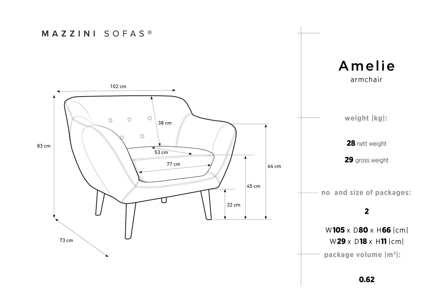 Nojatuoli Mazzini Sofas Amelie, tummanpunainen/ruskea hinta ja tiedot | Nojatuolit | hobbyhall.fi