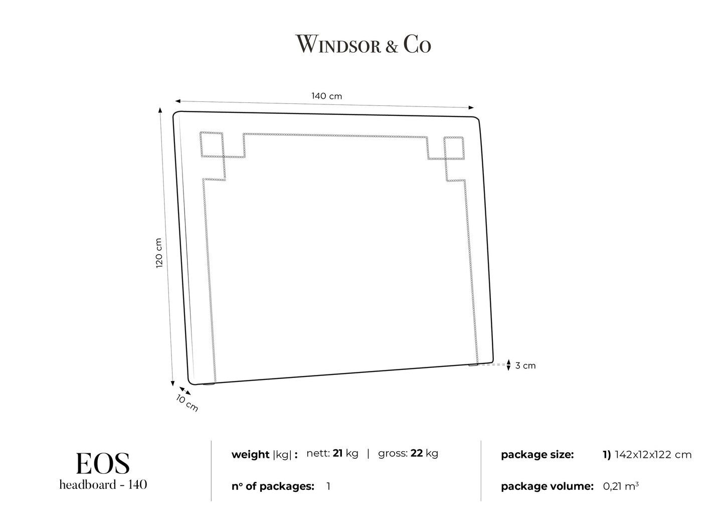 Sängynpääty Windsor and Co Eos 140 cm, musta hinta ja tiedot | Sängyt | hobbyhall.fi