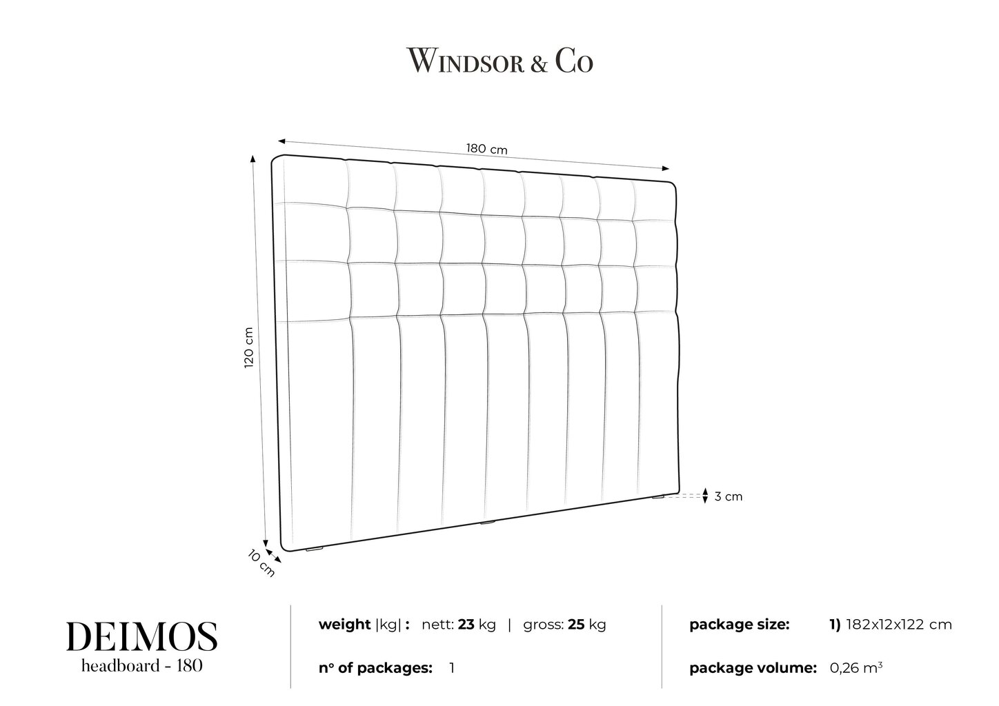 Sängynpääty Windsor and Co Deimos 180 cm, vaaleanharmaa hinta ja tiedot | Sängyt | hobbyhall.fi