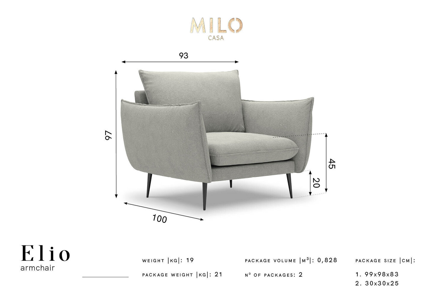 Milo Casa Elio, Nojatuoli vaaleanharmaa/musta hinta ja tiedot | Nojatuolit | hobbyhall.fi