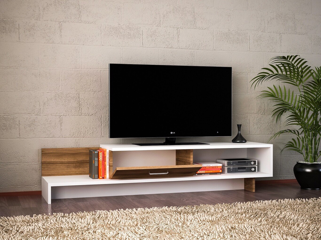 TV-taso Kalune Design 835, 161,8 cm, ruskea/valkoinen hinta ja tiedot | TV-tasot | hobbyhall.fi