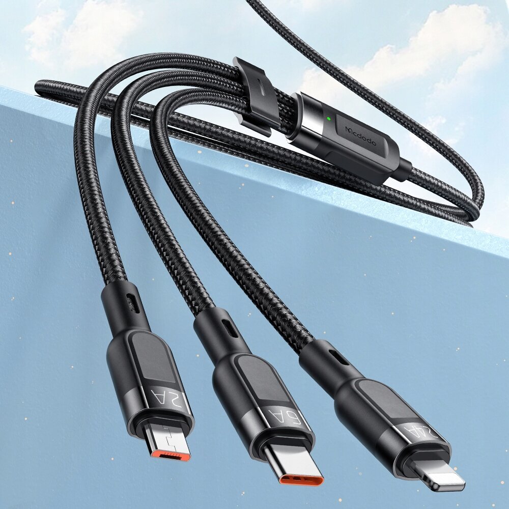 Mcdodo 3in1 USB-USB-C / Lightning / Micro USB -kaapeli, Mcdodo CA-0930, 6A, 1,2 m (musta) hinta ja tiedot | Kaapelit ja adapterit | hobbyhall.fi