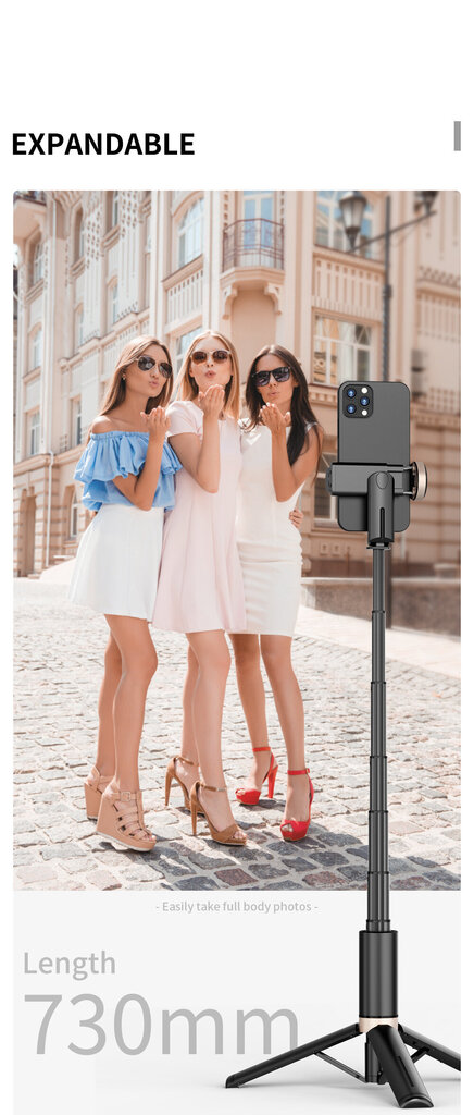 Kolmijalkainen selfie-tikku LED-valolla ja bluetooth-kaukosäätimellä, LIVMAN, Q12s (selfie stick) hinta ja tiedot | Selfie-tikut ja -telineet | hobbyhall.fi