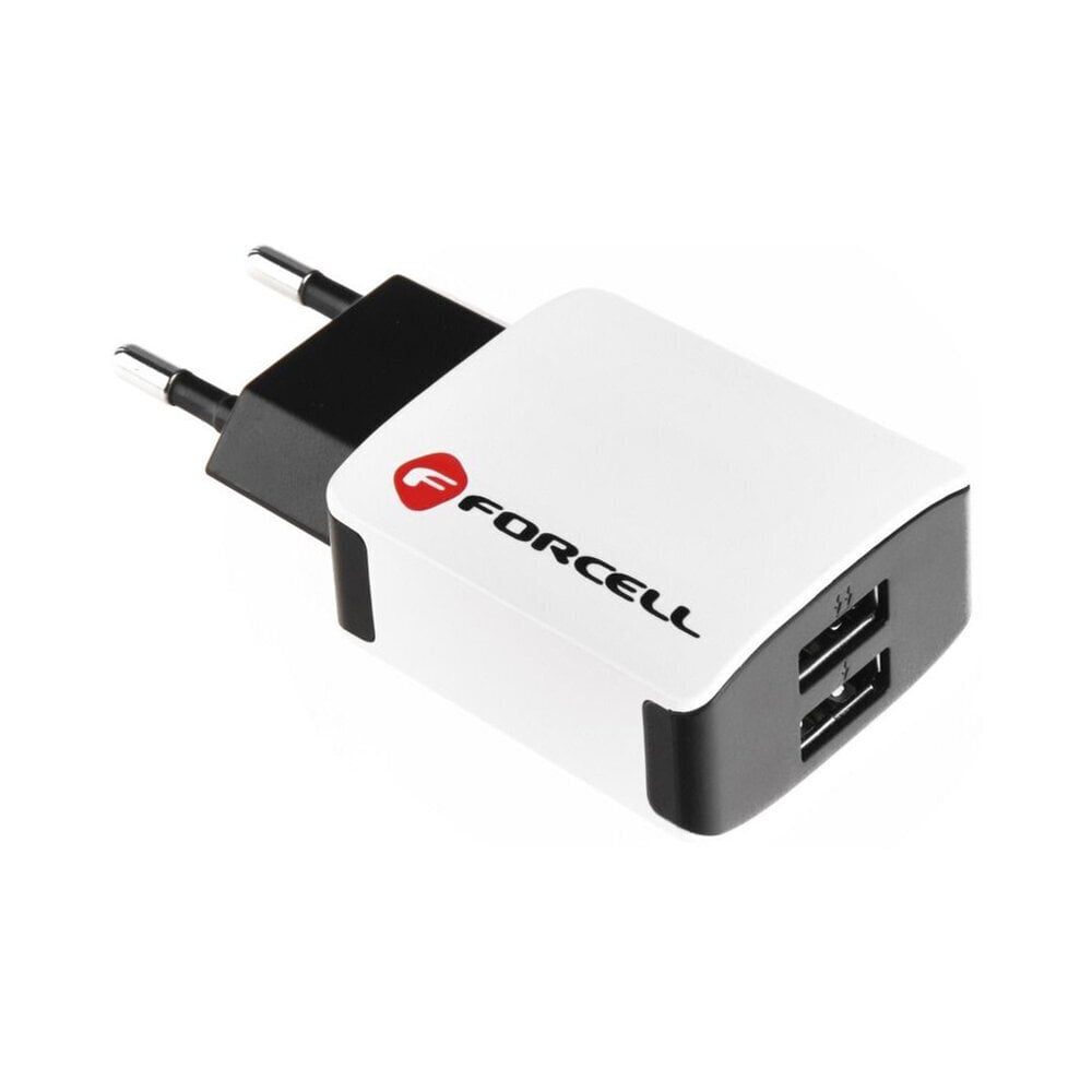 Forcell seinälaturi 2A 2xUSB - Valkoinen/Musta hinta ja tiedot | Puhelimen laturit | hobbyhall.fi