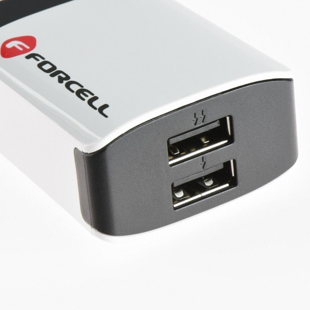 Forcell seinälaturi 2A 2xUSB - Valkoinen/Musta hinta ja tiedot | Puhelimen laturit | hobbyhall.fi