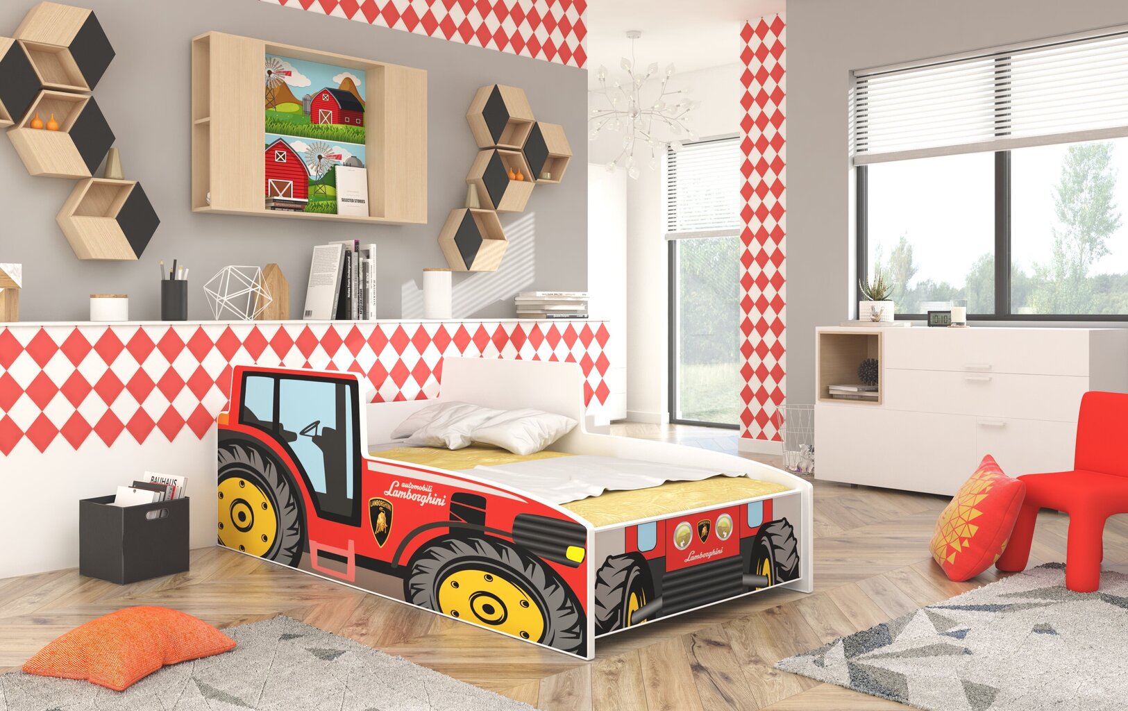 Lasten sänky ADRK Furniture Tractor, 140x70cm, punainen hinta ja tiedot | Lastensängyt | hobbyhall.fi