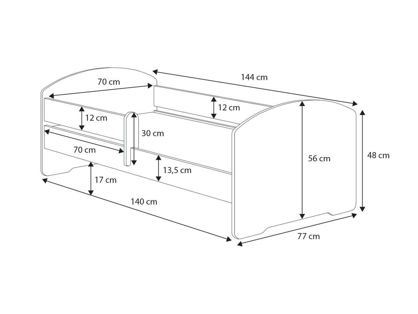 Lastensänky ADRK Furniture Pepe 144, 140x70cm, valkoinen hinta ja tiedot | Lastensängyt | hobbyhall.fi