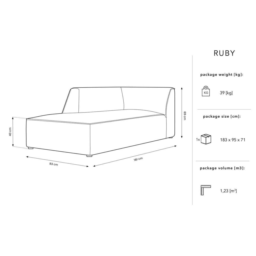Samettinen vasemmanpuoleinen sohva Micadoni Ruby, musta hinta ja tiedot | Sohvat ja vuodesohvat | hobbyhall.fi