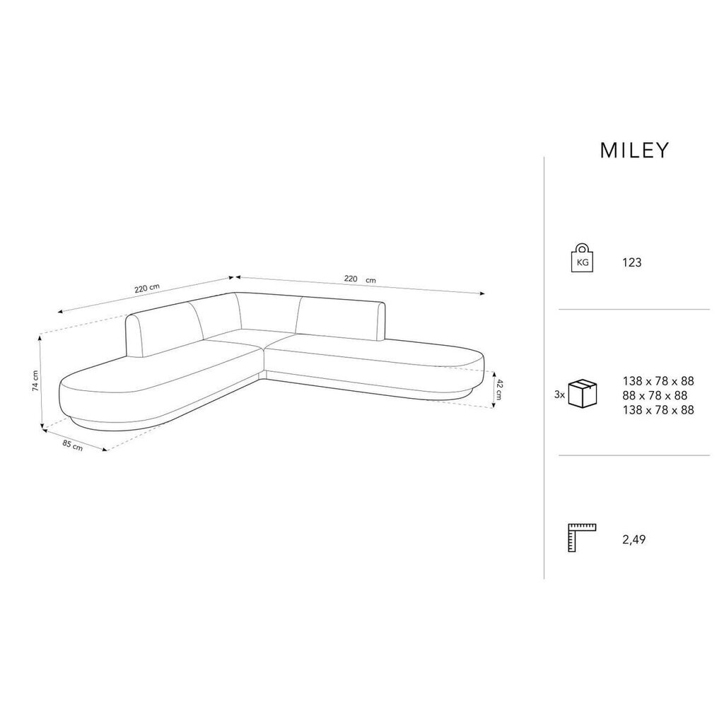 Samettinen symmetrinen kulmasohva Micadoni Miley, 220 x 220 x 74, valkoinen hinta ja tiedot | Sohvat ja vuodesohvat | hobbyhall.fi