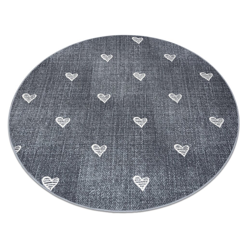 Matto lapsille HEARTS pyörä Pesty denim, sydämet, lasten - harmaa hinta ja tiedot | Isot matot | hobbyhall.fi