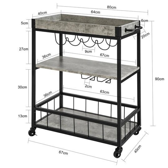 Keittiökaappi pyörillä SoBuy FKW56-HG, musta/harmaa hinta ja tiedot | Keittiön kaapit | hobbyhall.fi