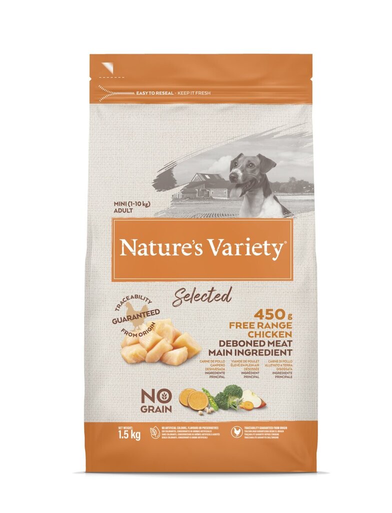 Nature's Variety Dog Selected Mini Free Range Chicken 1,5 kg - kuivaruoka aikuisille koirille hinta ja tiedot | Koiran kuivaruoka | hobbyhall.fi