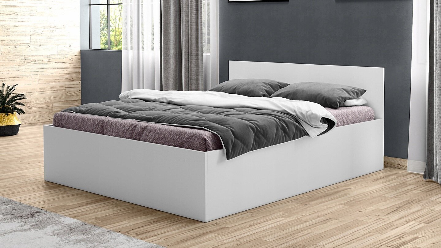 Sänky patjalla ja liinavaatelaatikolla, 140 cm x 200 cm, valkoinen hinta ja tiedot | Sängyt | hobbyhall.fi