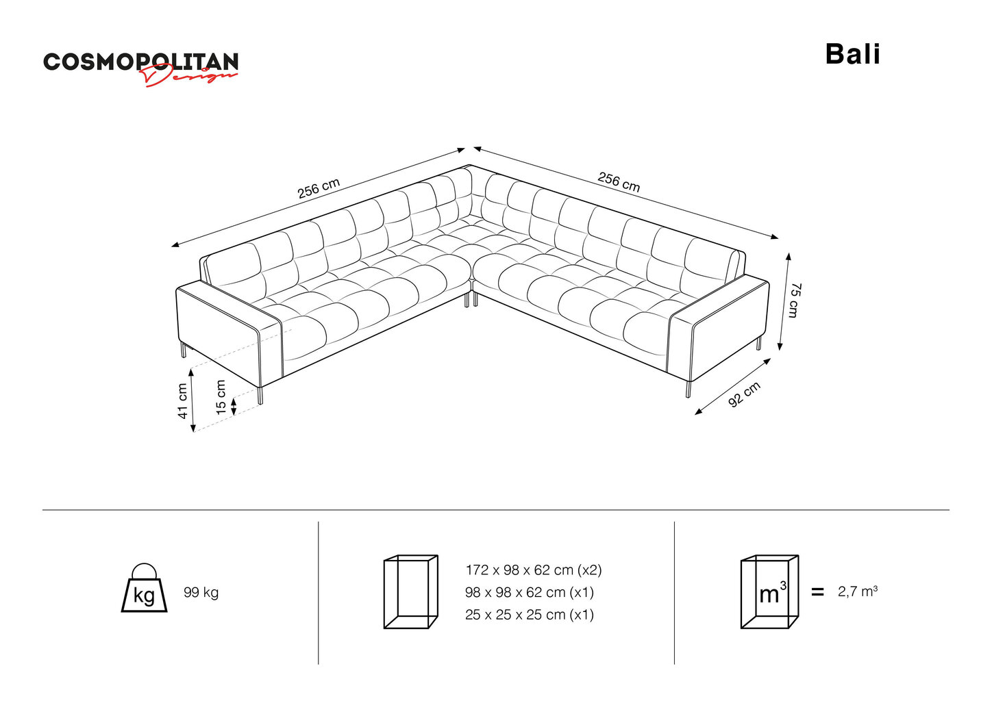 Cosmopolitan Design Bali 6S-V pehmeä kulmasohva, vaaleansininen/kultainen hinta ja tiedot | Kulmasohvat ja divaanisohvat | hobbyhall.fi