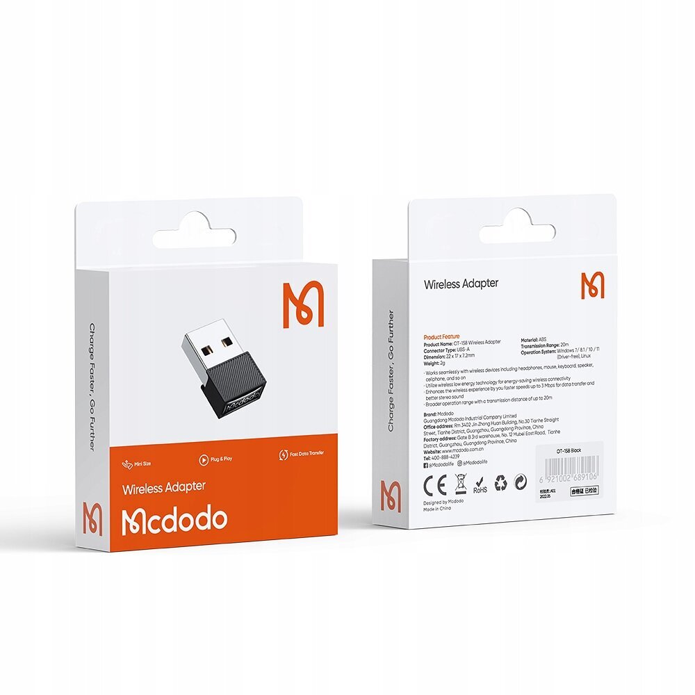 Mcdodo USB Bluetooth 5.1 -sovitin PC:lle, Mcdodo OT-1580 (musta) hinta ja tiedot | Puhelimen lisätarvikkeet | hobbyhall.fi