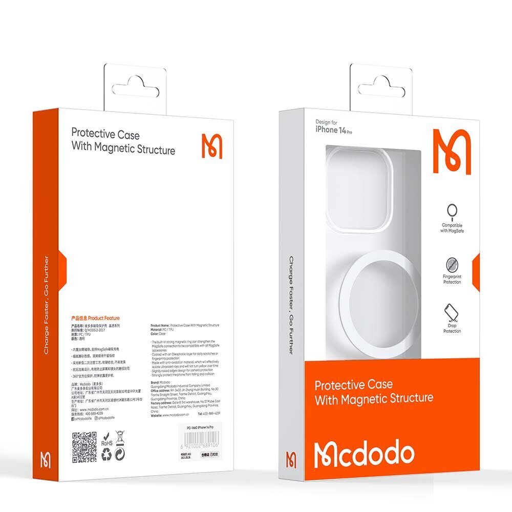 Mcdodo Magneettinen kotelo McDodo Crystal iPhone 14 Prolle (kirkas) hinta ja tiedot | Puhelimen kuoret ja kotelot | hobbyhall.fi