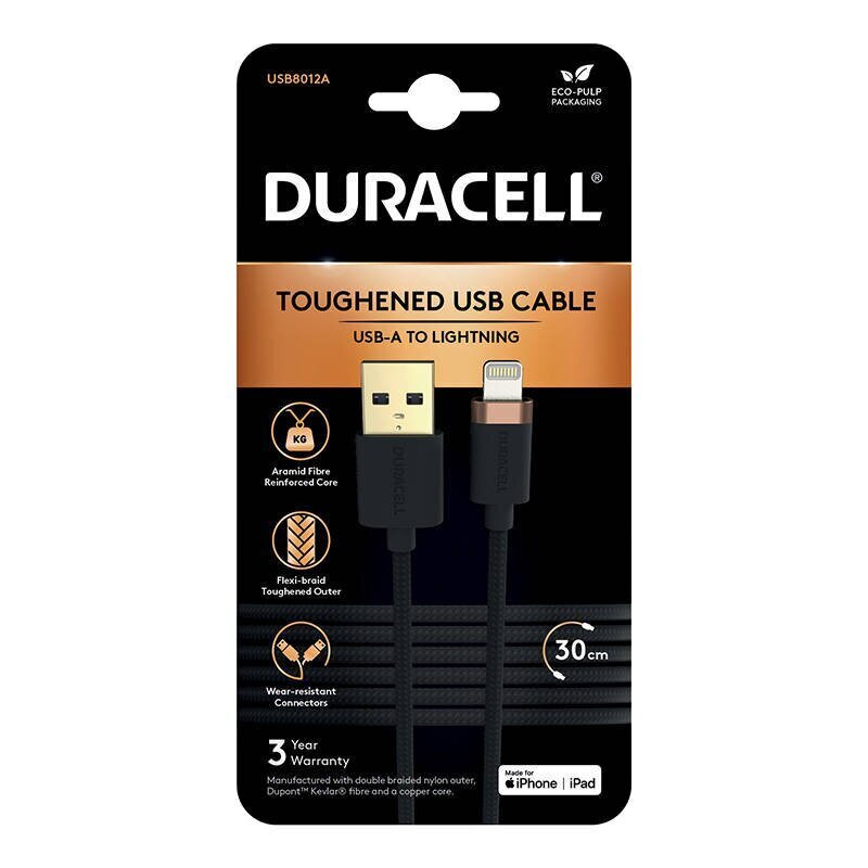 DURACELL Duracell USB-C -kaapeli Lightningille 0,3 m (musta) hinta ja tiedot | Puhelinkaapelit | hobbyhall.fi