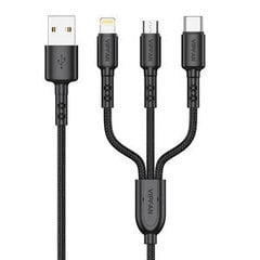 Vipfan Vipfan X02 3-in-1 USB-C / Lightning / Micro 3,5 A 1,5 m USB-kaapeli (musta) hinta ja tiedot | Puhelinkaapelit | hobbyhall.fi