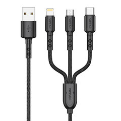 Vipfan Vipfan X02 3-in-1 USB-C / Lightning / Micro 3,5 A 1,5 m USB-kaapeli (musta) hinta ja tiedot | Puhelinkaapelit | hobbyhall.fi