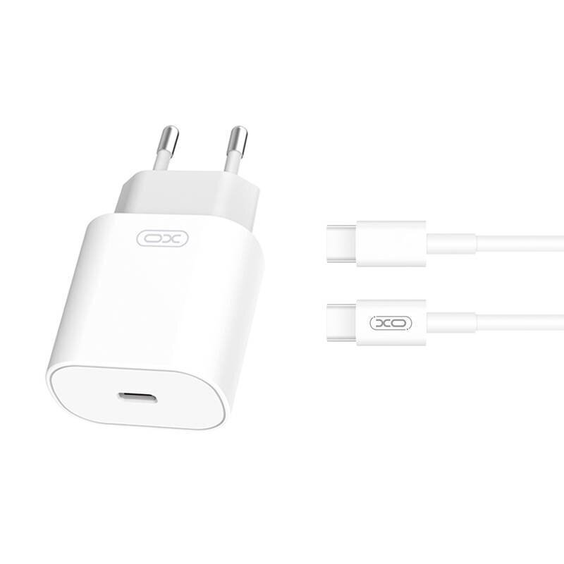 XO Seinälaturi + USB-C-kaapeli XO L91EU 25W (valkoinen) hinta ja tiedot | Puhelimen laturit | hobbyhall.fi