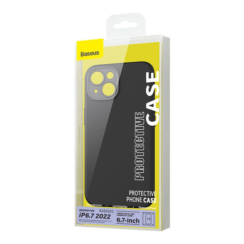 Baseus Baseus Liquid Silica Magnetic Case ja Tempered Glass setti iPhone 14 Plus:lle (musta) hinta ja tiedot | Puhelimen kuoret ja kotelot | hobbyhall.fi