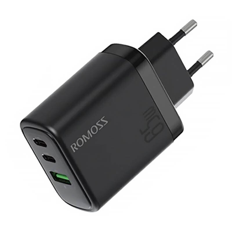 Romoss Romoss AC65H seinälaturi, 2x USB-C + USB, 65W (musta) hinta ja tiedot | Puhelimen laturit | hobbyhall.fi