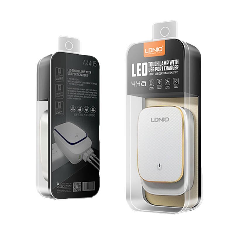 LDNIO Seinälaturi LDNIO A4405 4USB, LED-lamppu + USB-C-kaapeli hinta ja tiedot | Puhelimen laturit | hobbyhall.fi