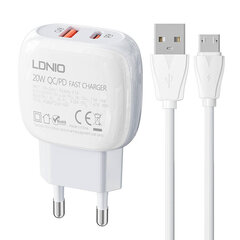 LDNIO Seinälaturi LDNIO A2313C USB, USB-C 20W + MicroUSB kaapeli hinta ja tiedot | Puhelimen laturit | hobbyhall.fi