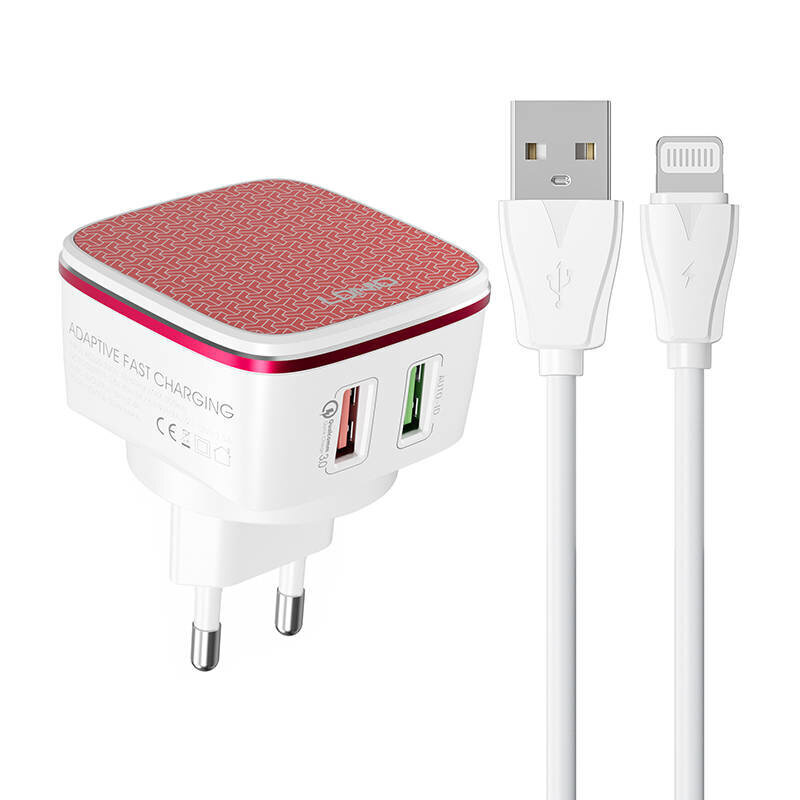 LDNIO Seinälaturi LDNIO A2405Q 2USB + Lightning kaapeli hinta ja tiedot | Puhelimen laturit | hobbyhall.fi