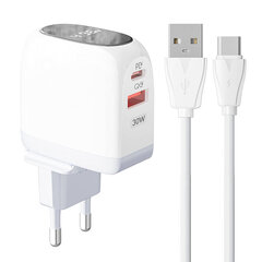 LDNIO Seinälaturi LDNIO A2522C USB, USB-C 30W + USB-C kaapeli hinta ja tiedot | Puhelimen laturit | hobbyhall.fi