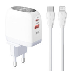 LDNIO Seinälaturi LDNIO A2522C USB, USB-C 30W + USB-C - Lightning-kaapeli hinta ja tiedot | Puhelimen laturit | hobbyhall.fi