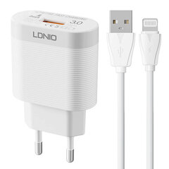 LDNIO Seinälaturi LDNIO A303Q USB 18W + Lightning-kaapeli hinta ja tiedot | Puhelimen laturit | hobbyhall.fi