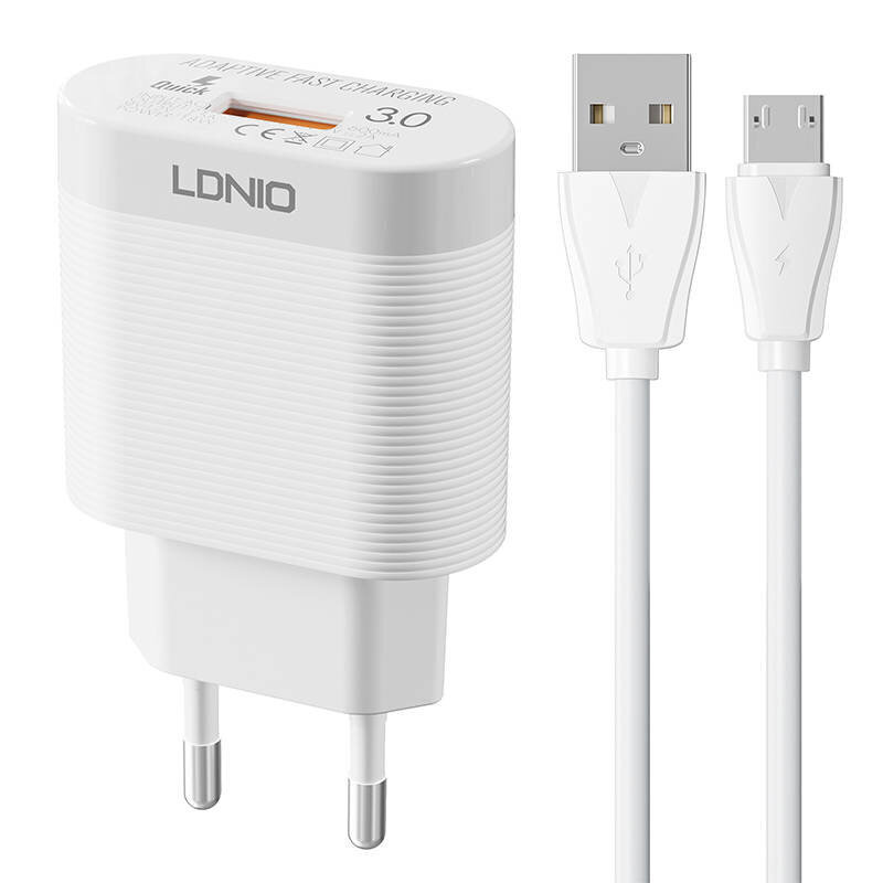 LDNIO Seinälaturi LDNIO A303Q USB 18W + MicroUSB kaapeli hinta ja tiedot | Puhelimen laturit | hobbyhall.fi