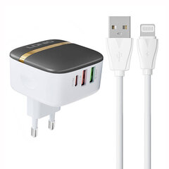 LDNIO Seinälaturi LDNIO A3513Q 2USB, USB-C 32W + Lightning-kaapeli hinta ja tiedot | Puhelimen laturit | hobbyhall.fi