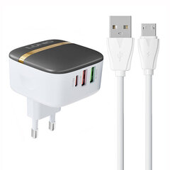 LDNIO Seinälaturi LDNIO A3513Q 2USB, USB-C 32W + MicroUSB kaapeli hinta ja tiedot | Puhelimen laturit | hobbyhall.fi