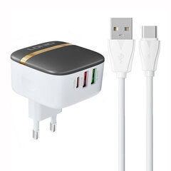 LDNIO Seinälaturi LDNIO A3513Q 2USB, USB-C 32W + USB-C kaapeli hinta ja tiedot | Puhelimen laturit | hobbyhall.fi