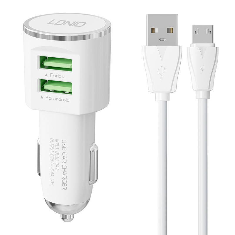 LDNIO LDNIO DL-C29 autolaturi, 2x USB, 3.4A + Micro USB kaapeli (valkoinen) hinta ja tiedot | Puhelimen laturit | hobbyhall.fi