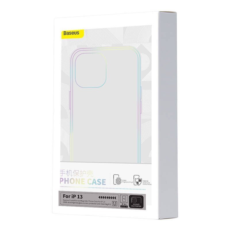 Baseus Puhelimen kuori Baseus Magnetic Crystal Clear iPhone 13:lle (läpinäkyvä), jossa karkaistu lasi näytönsuoja ja puhdistussarja hinta ja tiedot | Puhelimen kuoret ja kotelot | hobbyhall.fi