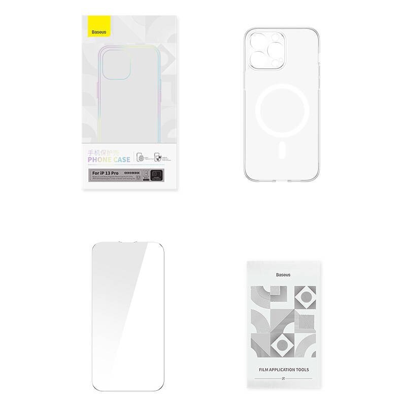 Baseus Puhelimen kuori Baseus Magnetic Crystal Clear iPhone 13 Prolle (läpinäkyvä), jossa karkaistu lasi näytönsuoja ja puhdistussarja hinta ja tiedot | Puhelimen kuoret ja kotelot | hobbyhall.fi