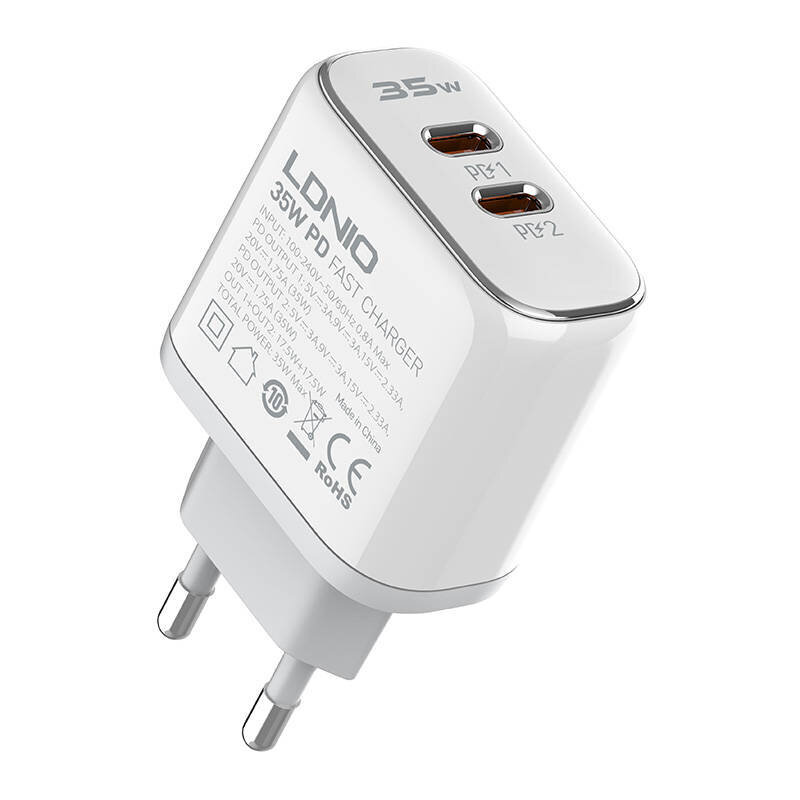 LDNIO Seinälaturi LDNIO A2528C 2USB-C 35W + USB-C - USB-C kaapeli hinta ja tiedot | Puhelimen laturit | hobbyhall.fi