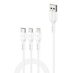 Foneng Foneng X36 3in1 USB-USB-C / Lightning / Micro USB -kaapeli, 2,4A, 2m (valkoinen) hinta ja tiedot | Puhelinkaapelit | hobbyhall.fi