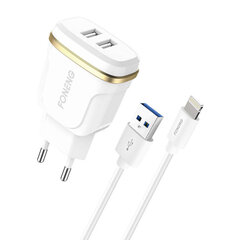 Foneng Foneng T240 2x USB-seinälaturi, 2,4A + USB-Lightning-kaapeli (valkoinen) hinta ja tiedot | Puhelimen laturit | hobbyhall.fi