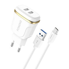 Foneng Foneng T240 2x USB-seinälaturi, 2,4A + USB-USB-C-kaapeli (valkoinen) hinta ja tiedot | Puhelimen laturit | hobbyhall.fi