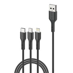 Foneng Foneng X36 3in1 USB-USB-C / Lightning / Micro USB -kaapeli, 2,4A, 2m (musta) hinta ja tiedot | Puhelinkaapelit | hobbyhall.fi