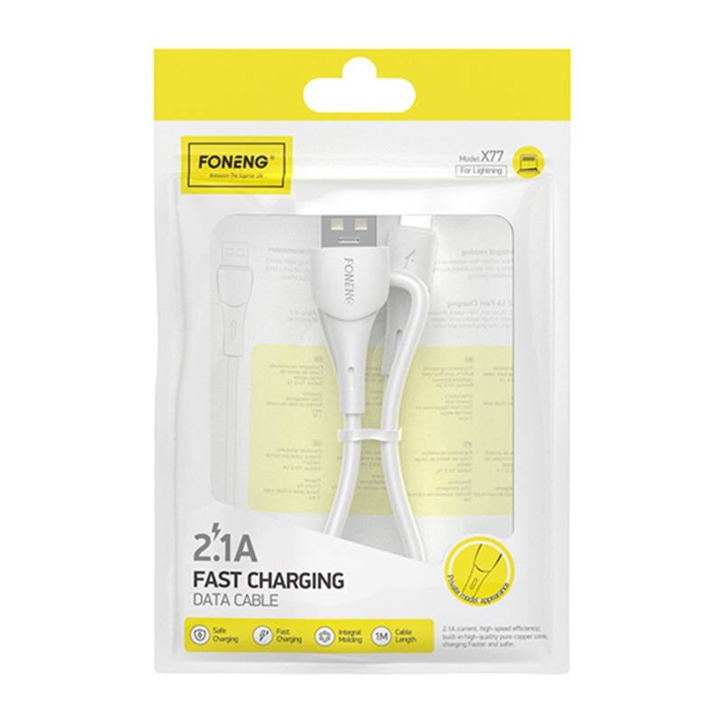 Foneng USB-Lightning-kaapeli Foneng X77, 2.1A, 1m (valkoinen) hinta ja tiedot | Puhelinkaapelit | hobbyhall.fi