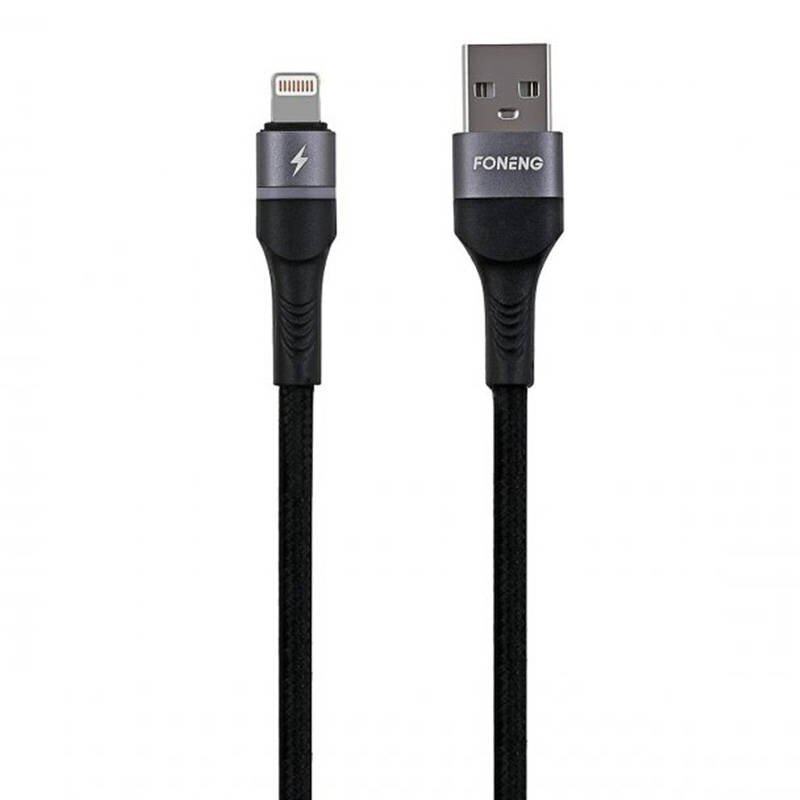 Foneng USB-kaapeli Lightning Foneng X79:lle, LED, punottu, 3A, 1m (musta) hinta ja tiedot | Puhelinkaapelit | hobbyhall.fi