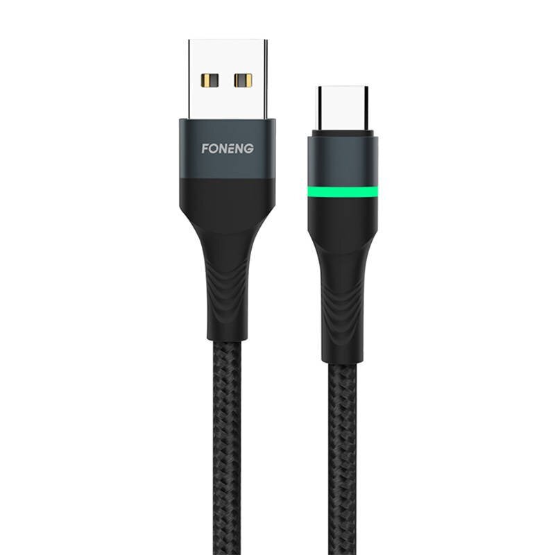 Foneng Foneng X79 USB-USB-C-kaapeli, LED, punottu, 66W, 1m (musta) hinta ja tiedot | Puhelinkaapelit | hobbyhall.fi